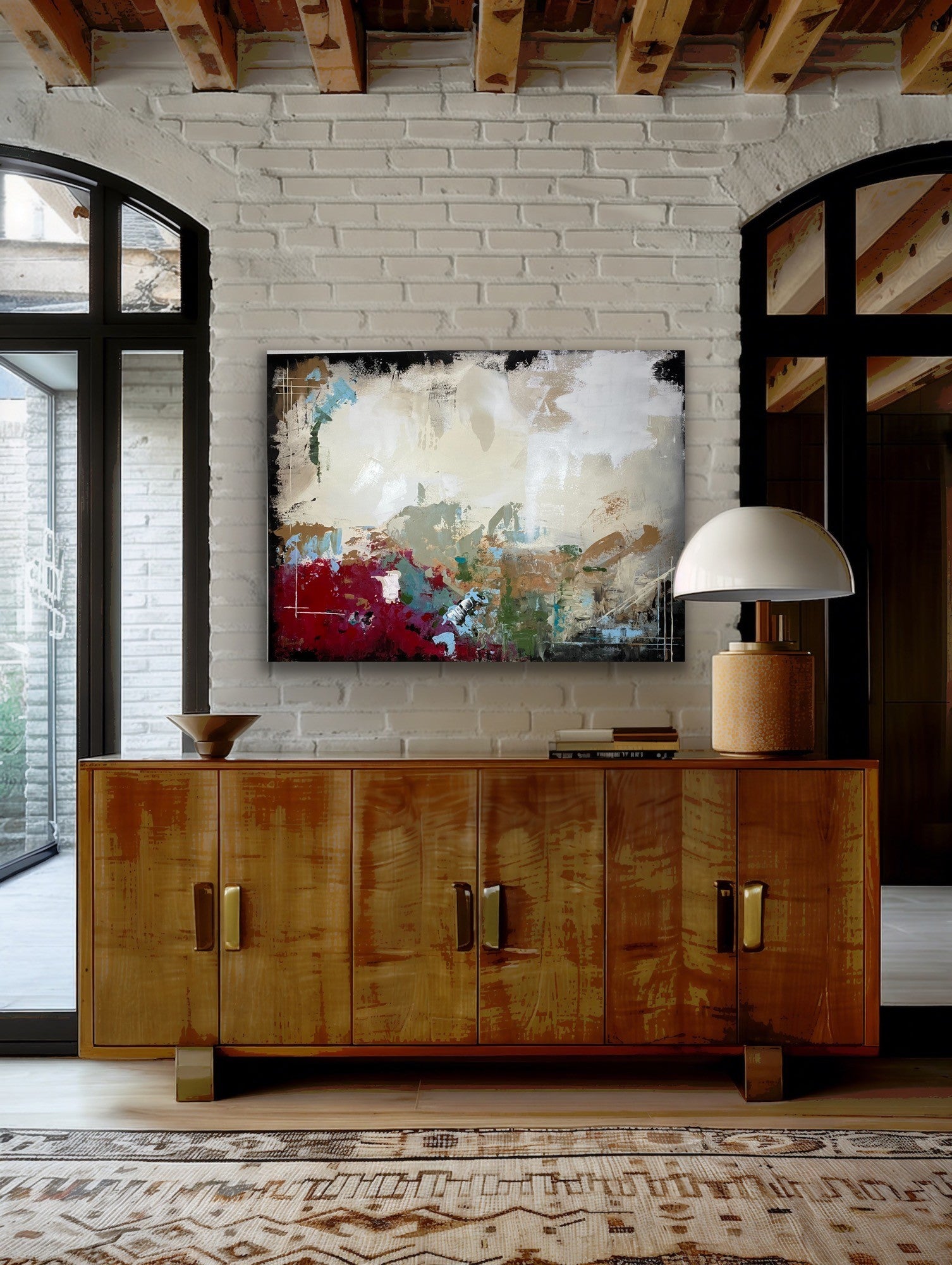 "A pop of Crimson" Large Abstract Original Art