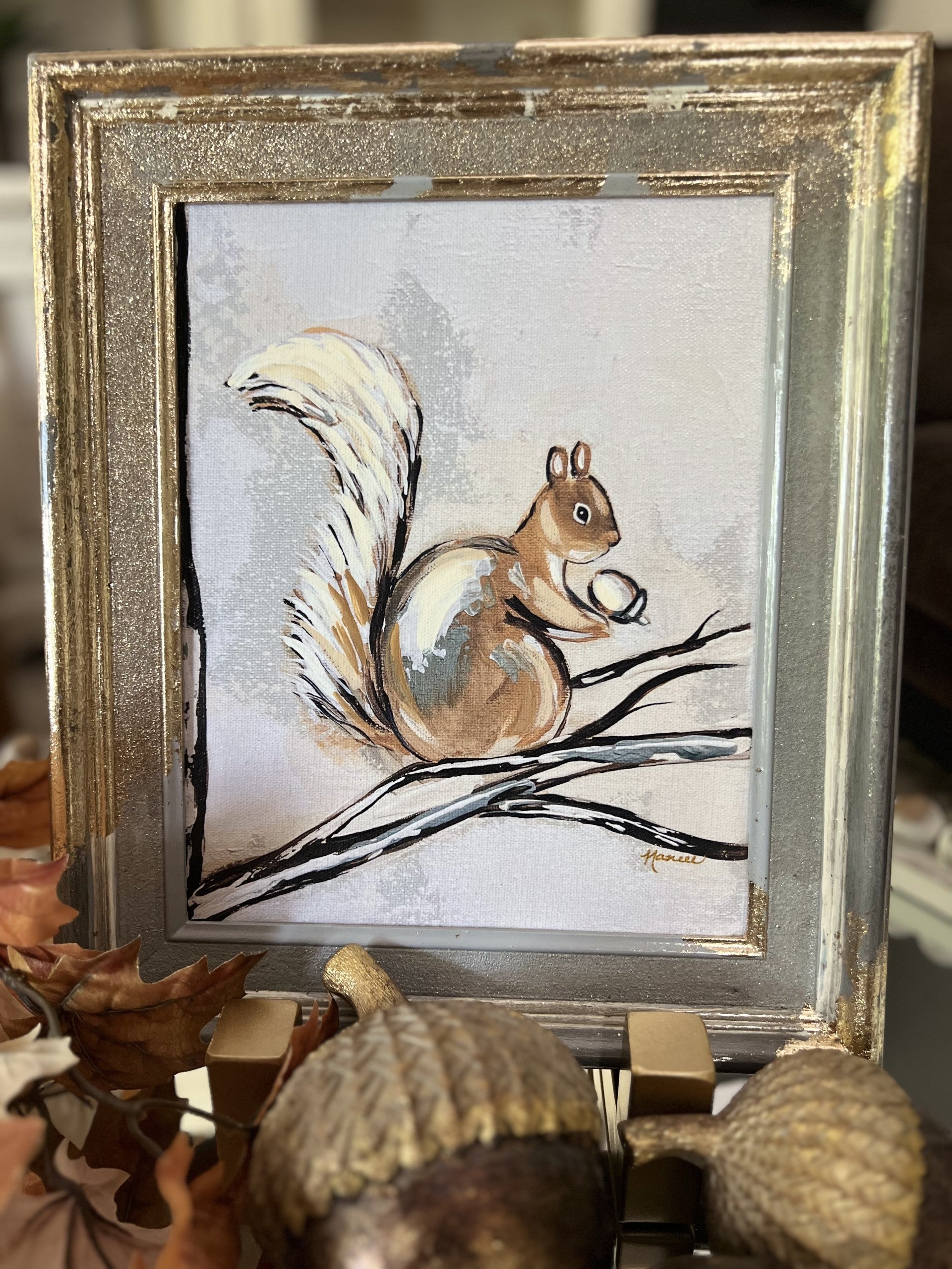 Fancee's Signature Collection: Squirrel in Grey Frame - 13.25" x 11.25"
