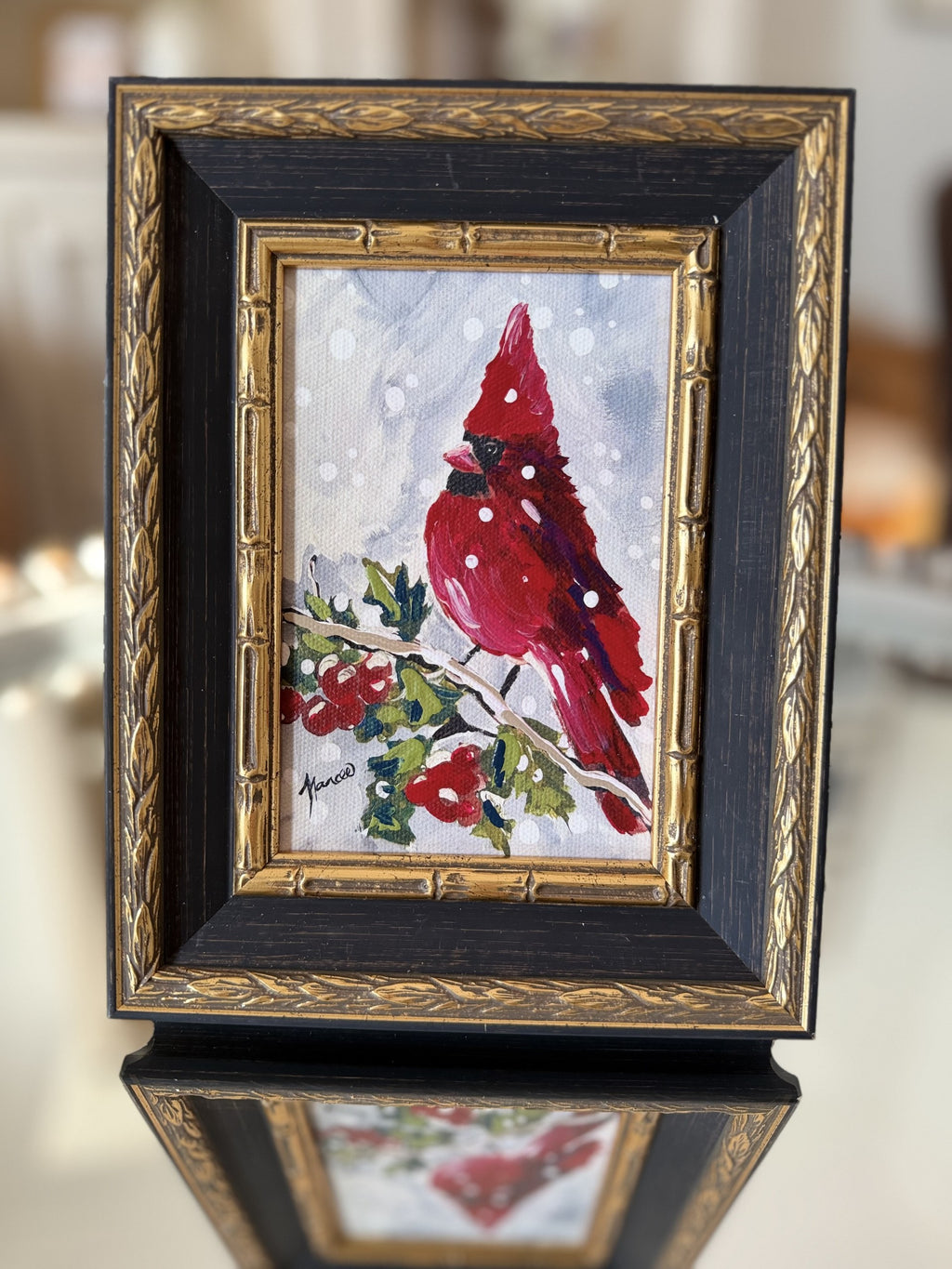 Mini-Me Framed Art: Winter Cardinal