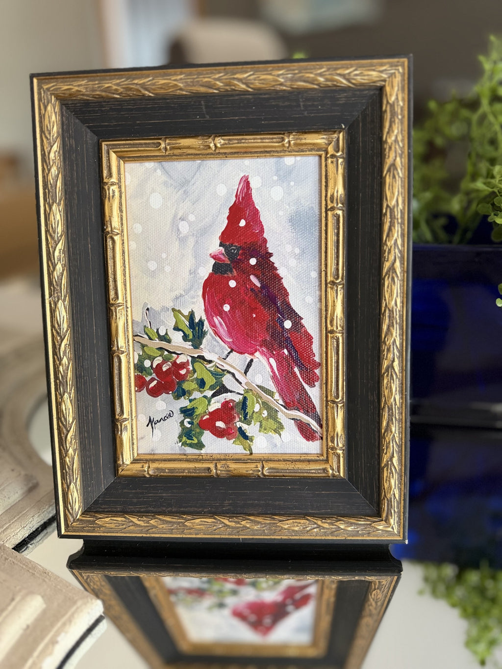 Mini-Me Framed Art: Winter Cardinal