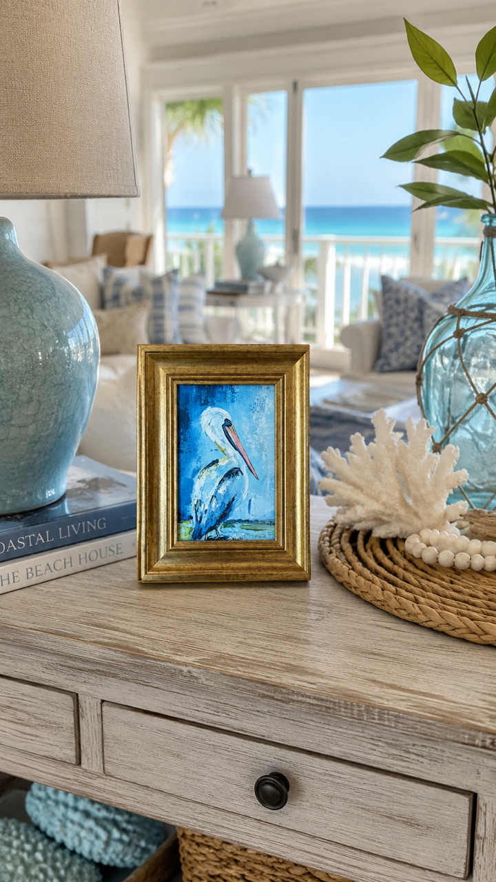 Mini-Me Framed Art "Pelican Blues"- 4"x6"