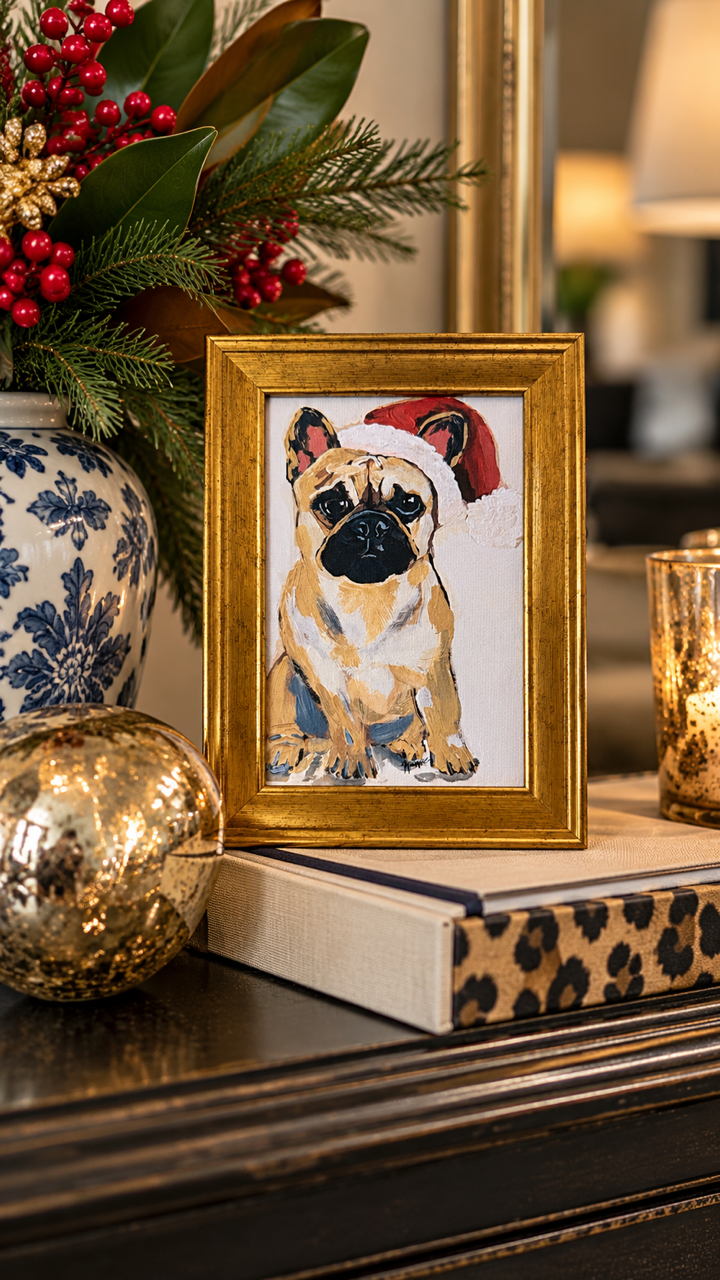 "The Frenchie who stole Christmas": Mini-Me framed print