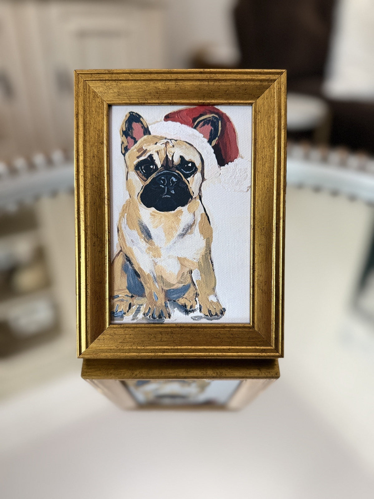 "The Frenchie who stole Christmas": Mini-Me framed print