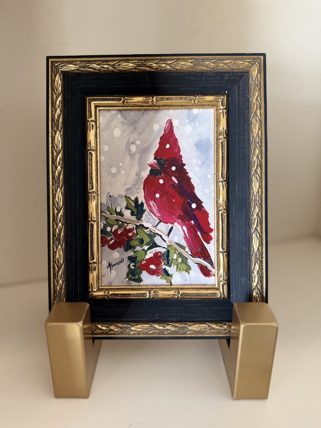 Mini-Me Framed Art: Winter Cardinal
