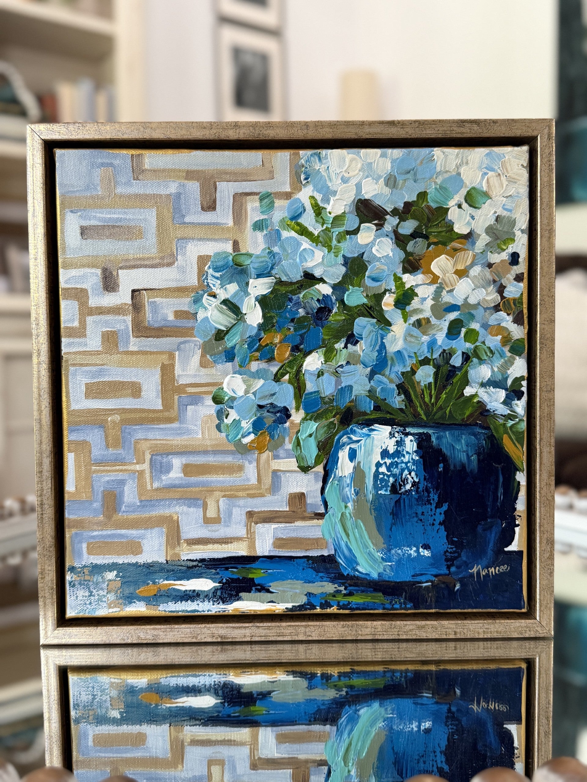 ORIGINAL "Patterns & Petals" Collection #10 of 12 pieces, Size: 12" x 12" FRAMED