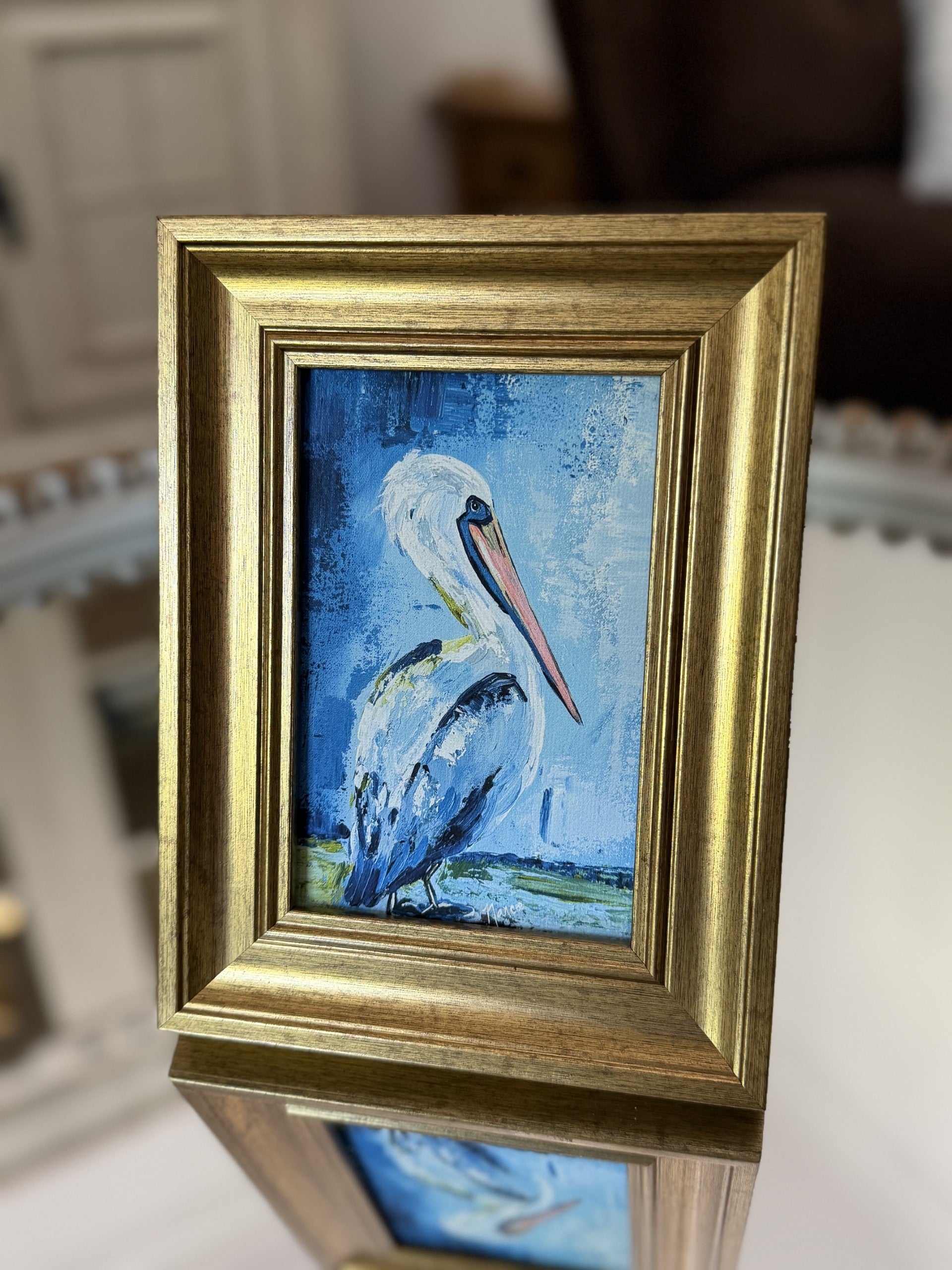 Mini-Me Framed Art "Pelican Blues"- 4"x6"