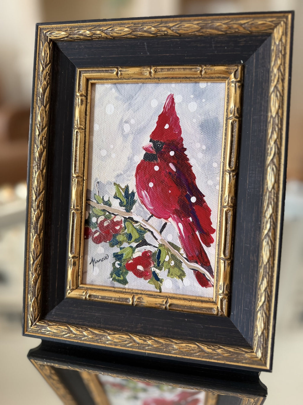 Mini-Me Framed Art: Winter Cardinal
