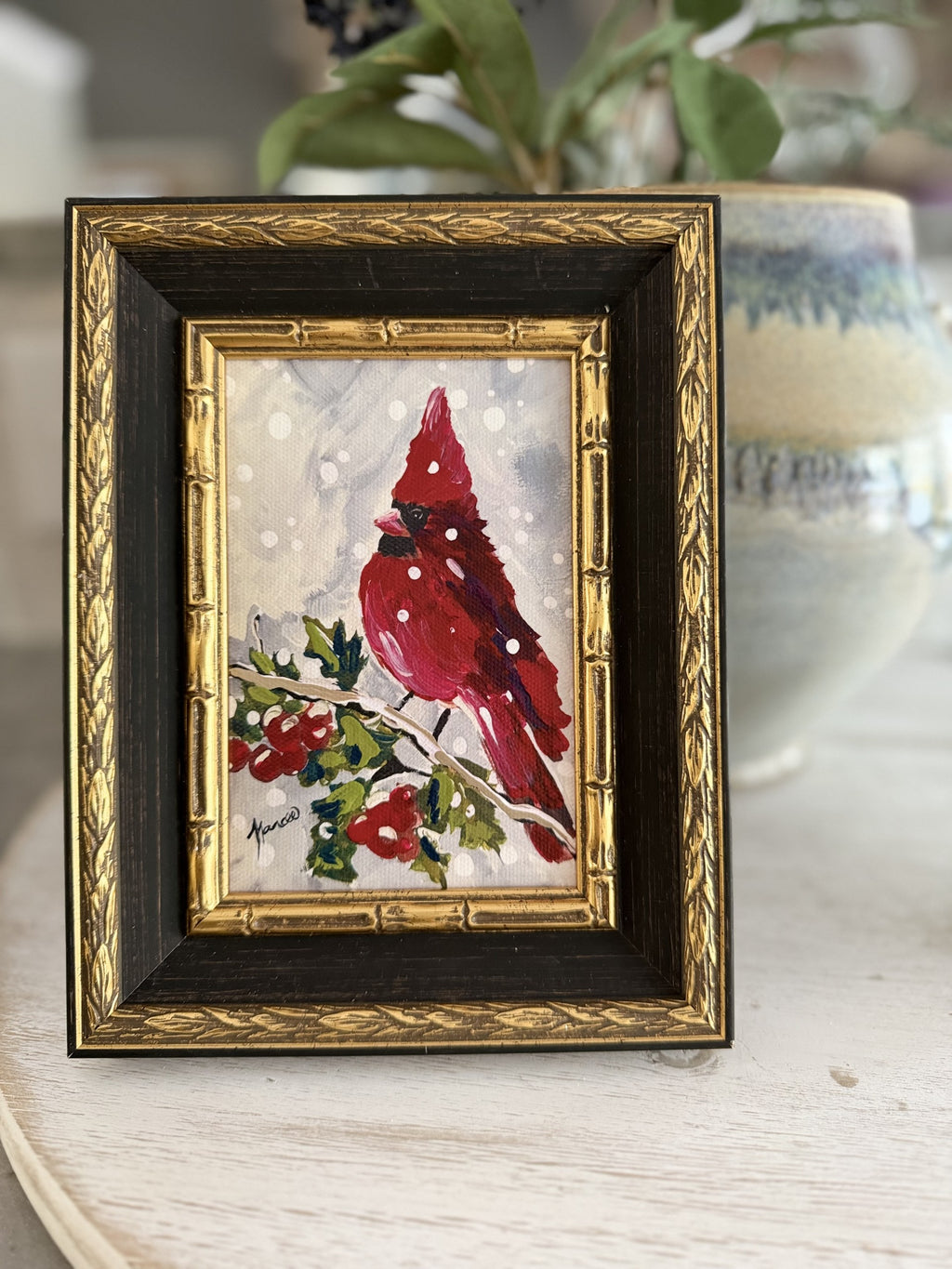 Mini-Me Framed Art: Winter Cardinal