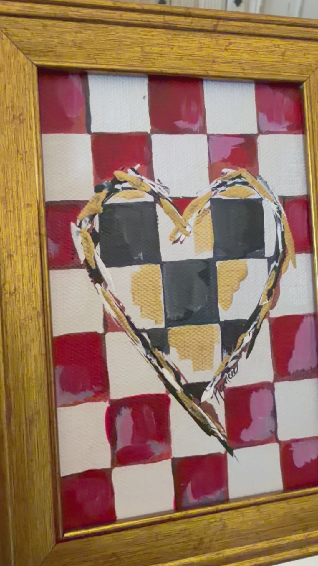 " Check YES for Love" 4x6 framed Art: Red/Black