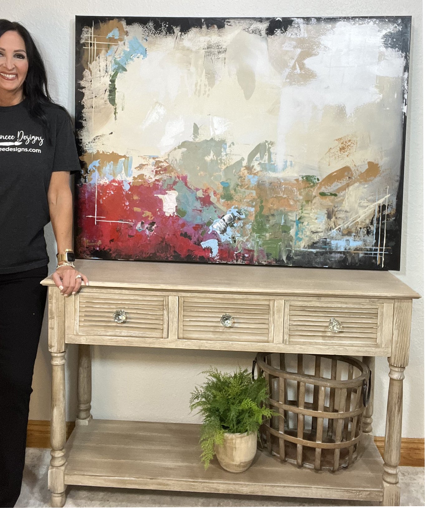 "A pop of Crimson" Large Abstract Original Art