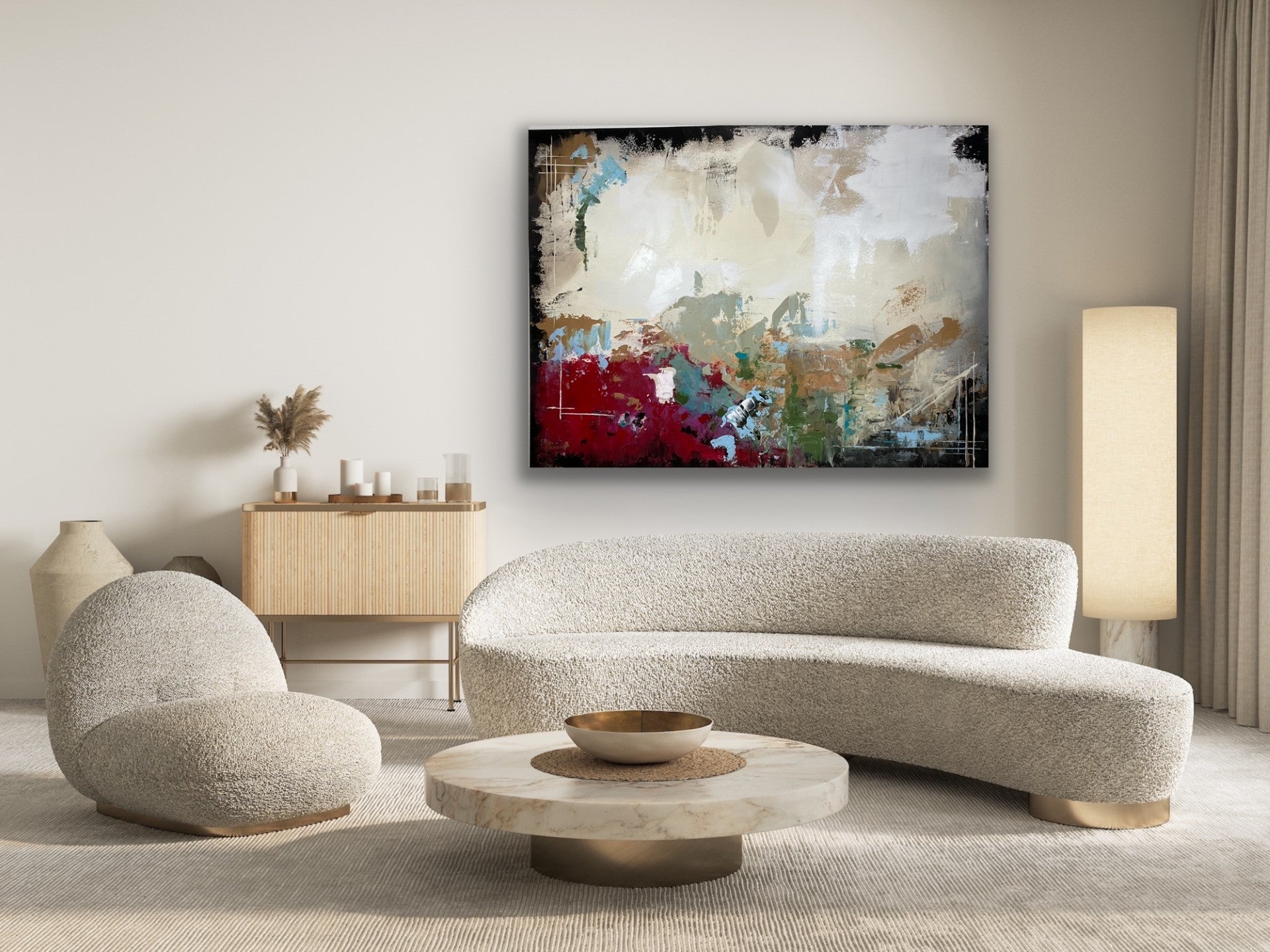 "A pop of Crimson" Large Abstract Original Art