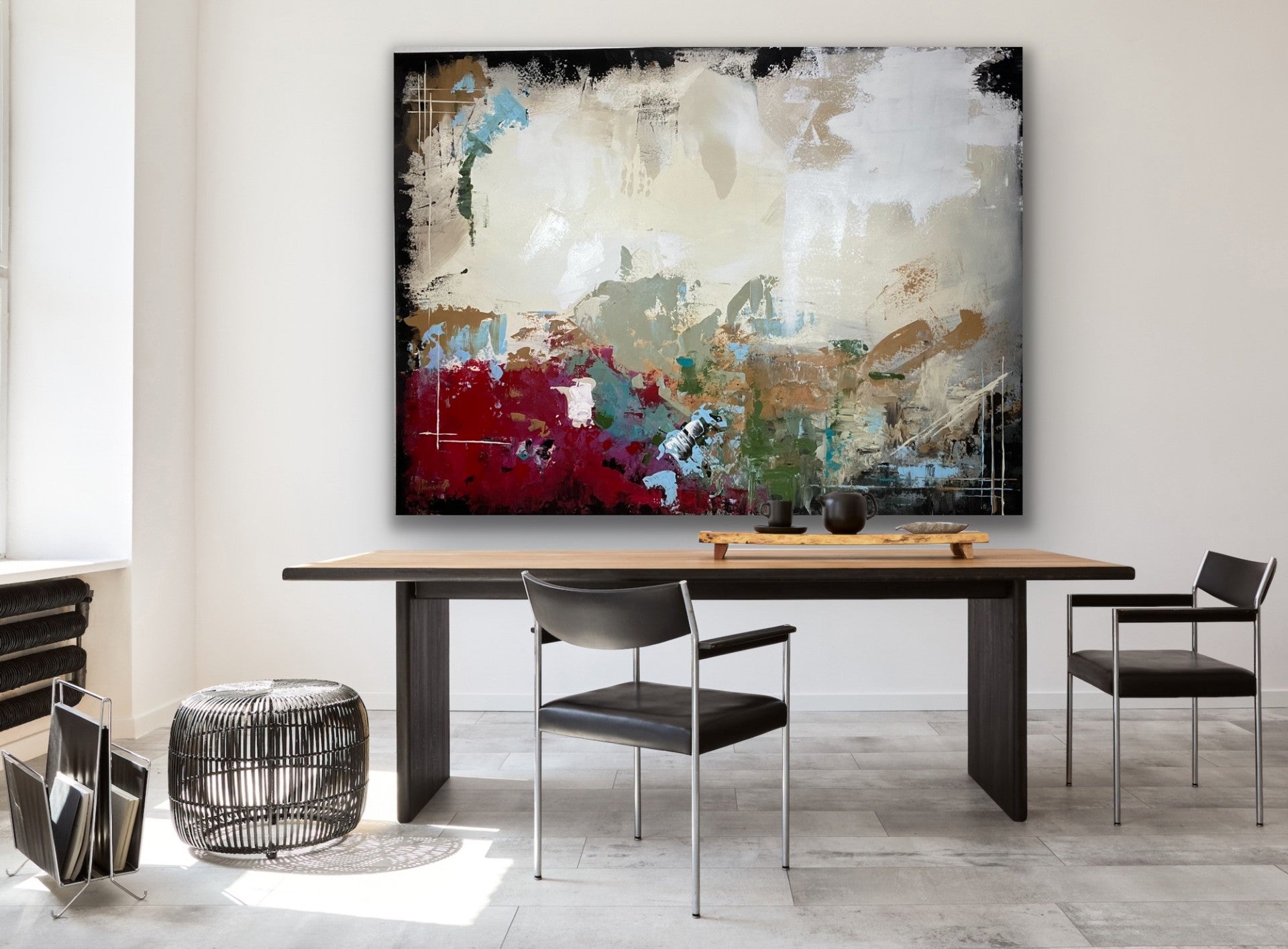 "A pop of Crimson" Large Abstract Original Art