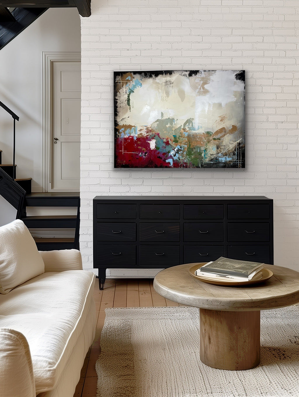 "A pop of Crimson" Large Abstract Original Art