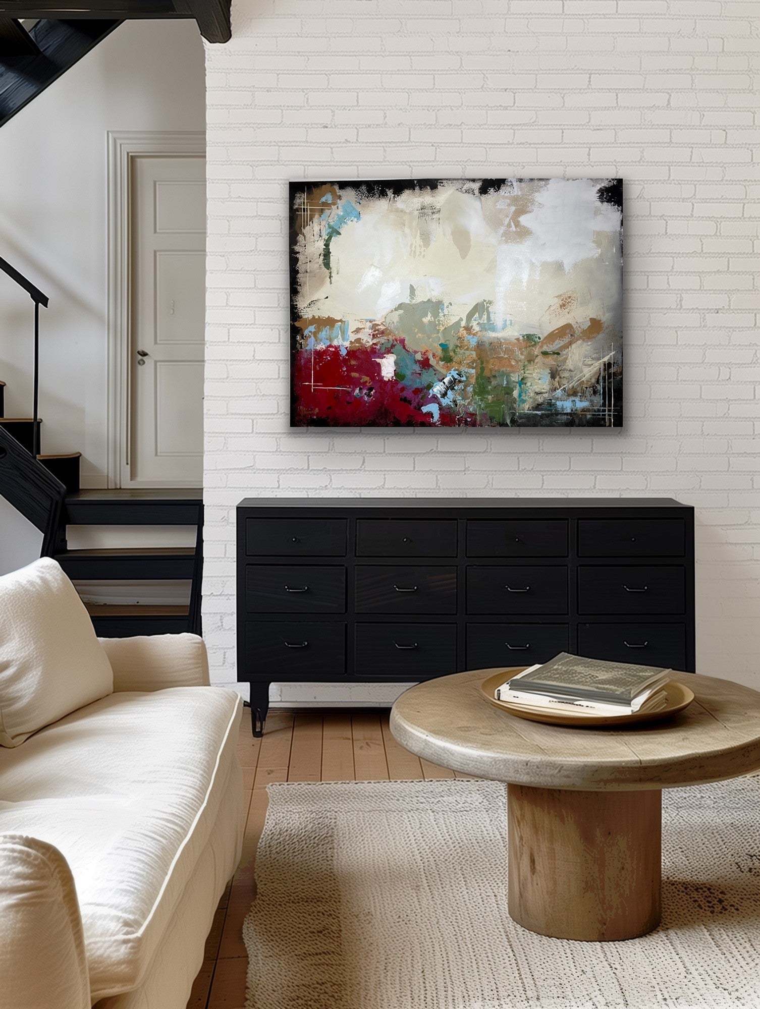 "A pop of Crimson" Large Abstract Original Art