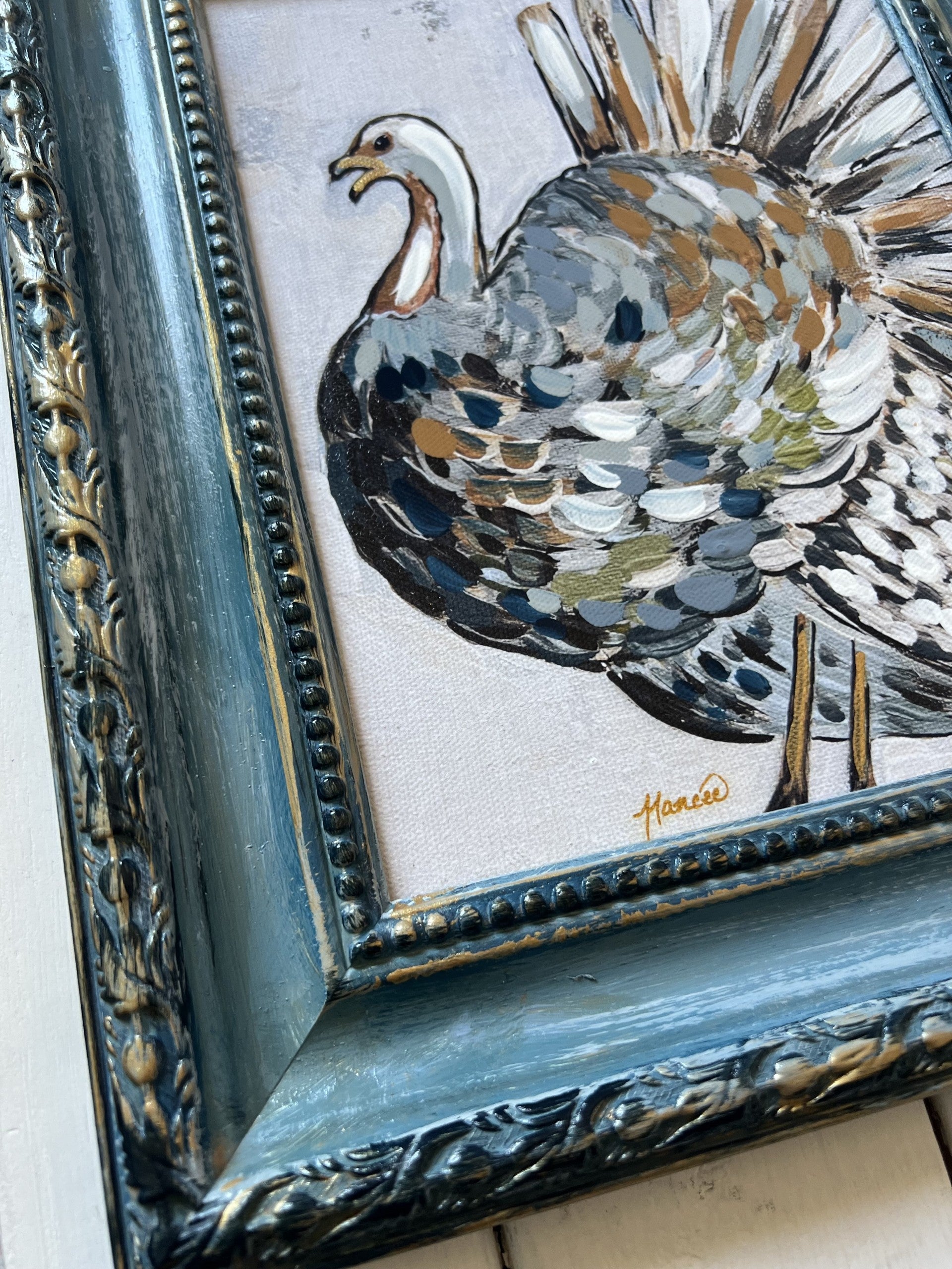Fancee's Signature Collection: Turkey in Smokey Blue Frame - 14" x 12"