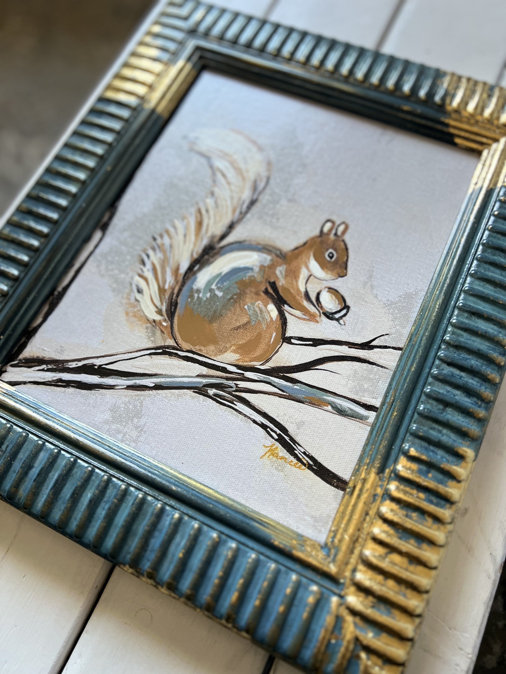 Fancee's Signature Collection: Squirrel Blue Frame - 13.5" x 11.5"