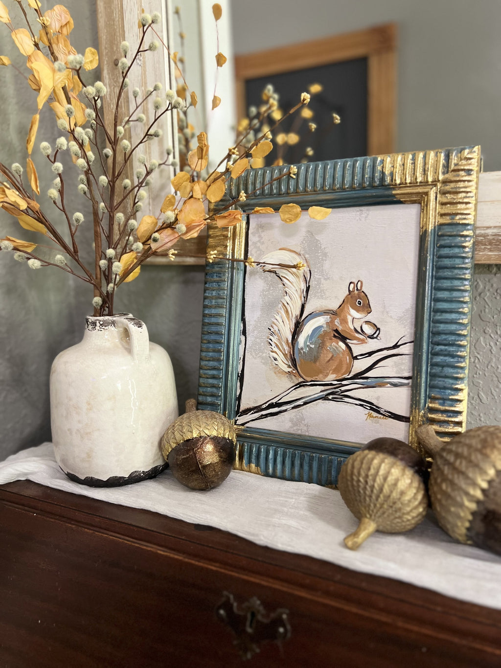 Fancee's Signature Collection: Squirrel Blue Frame - 13.5" x 11.5"