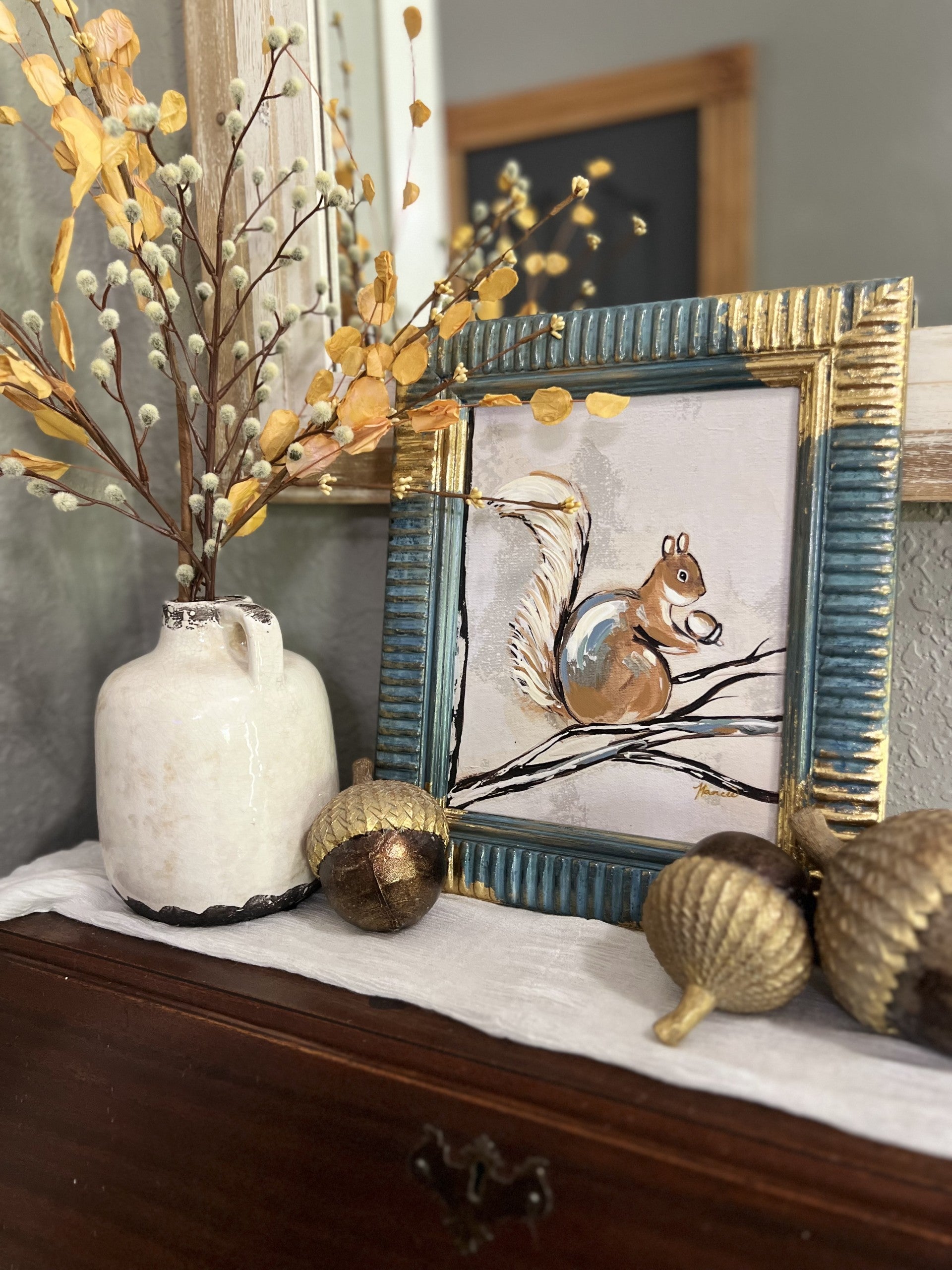 Fancee's Signature Collection: Squirrel Blue Frame - 13.5" x 11.5"