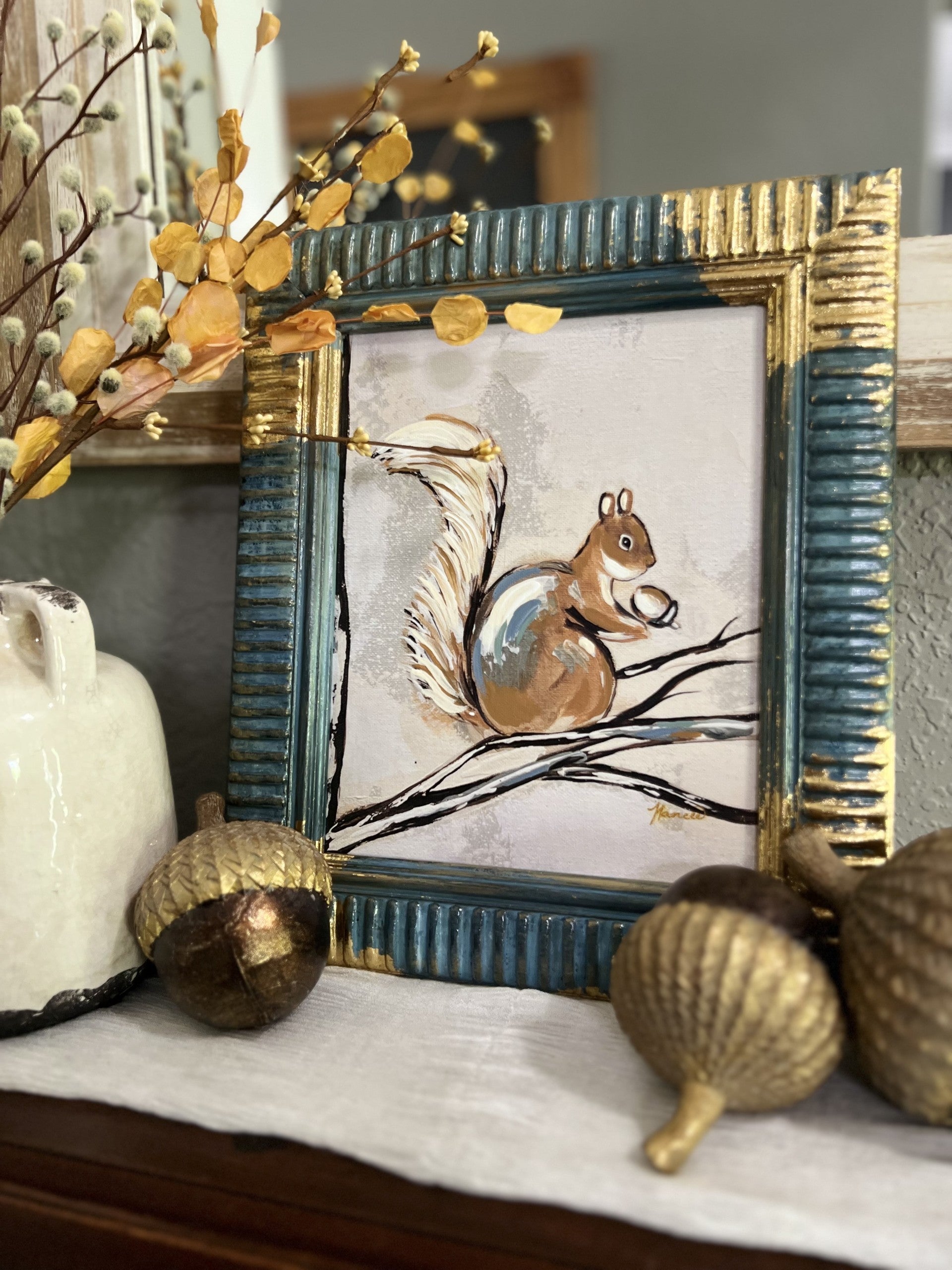 Fancee's Signature Collection: Squirrel Blue Frame - 13.5" x 11.5"