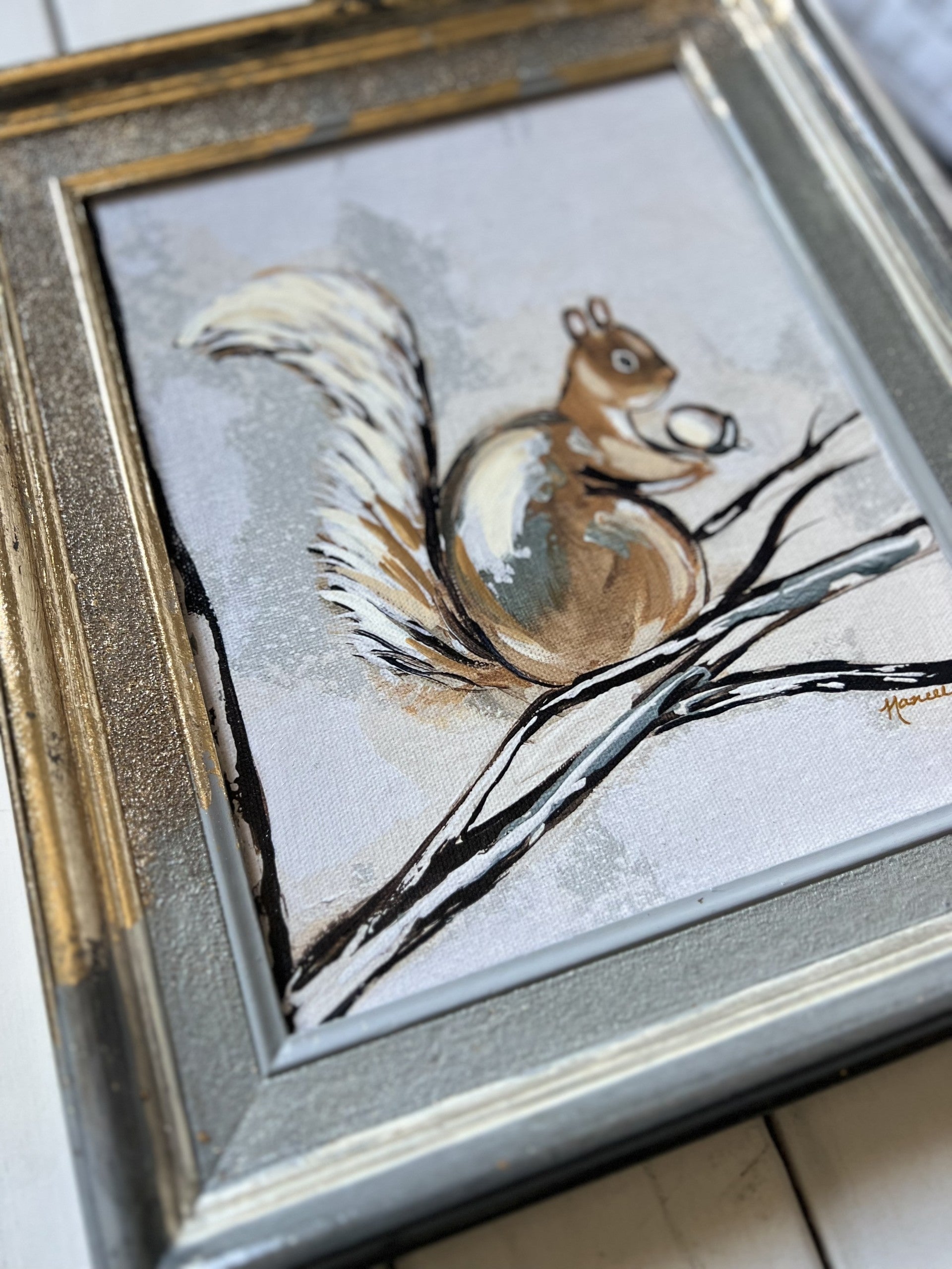 Fancee's Signature Collection: Squirrel in Grey Frame - 13.25" x 11.25"