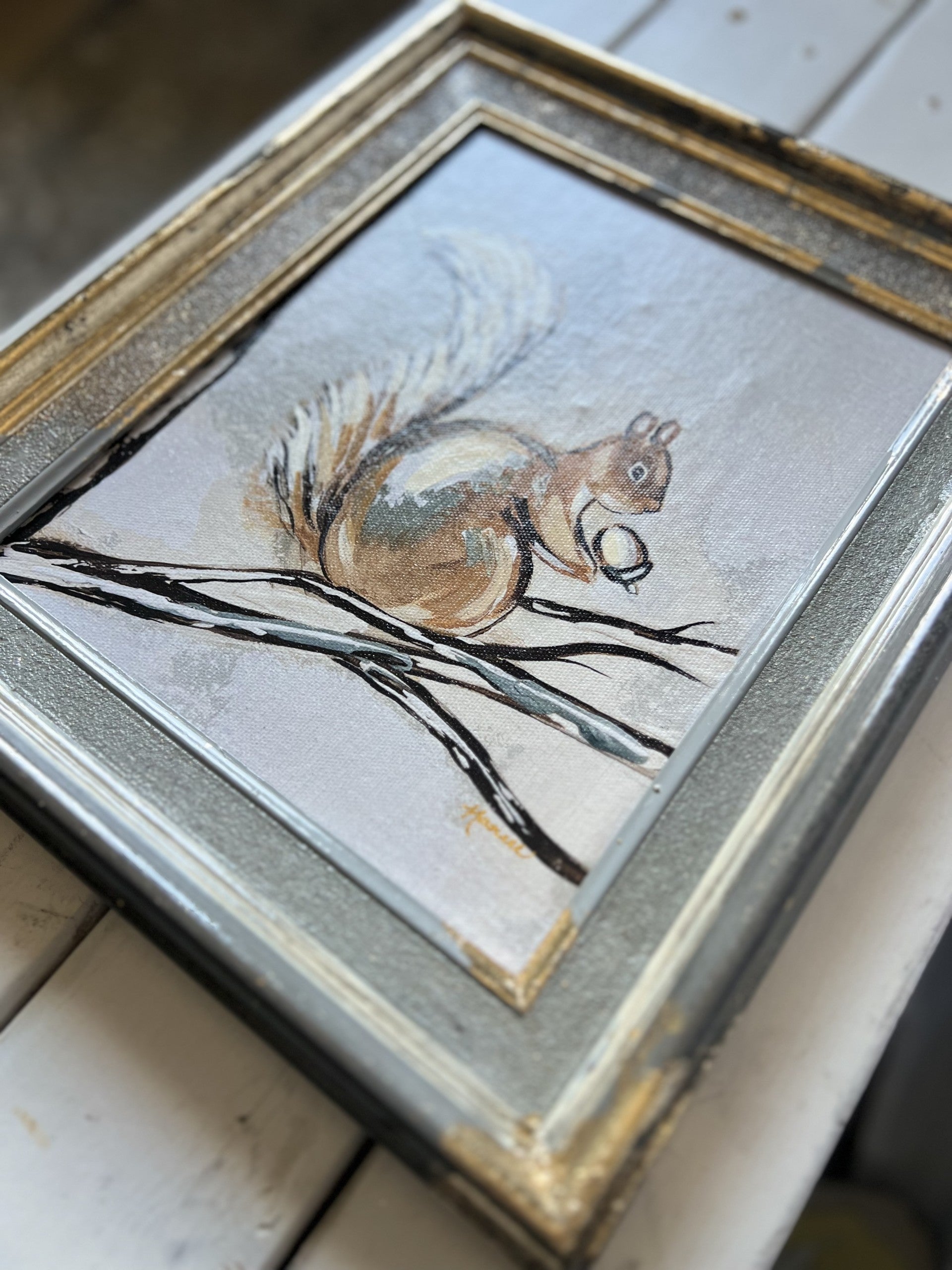 Fancee's Signature Collection: Squirrel in Grey Frame - 13.25" x 11.25"