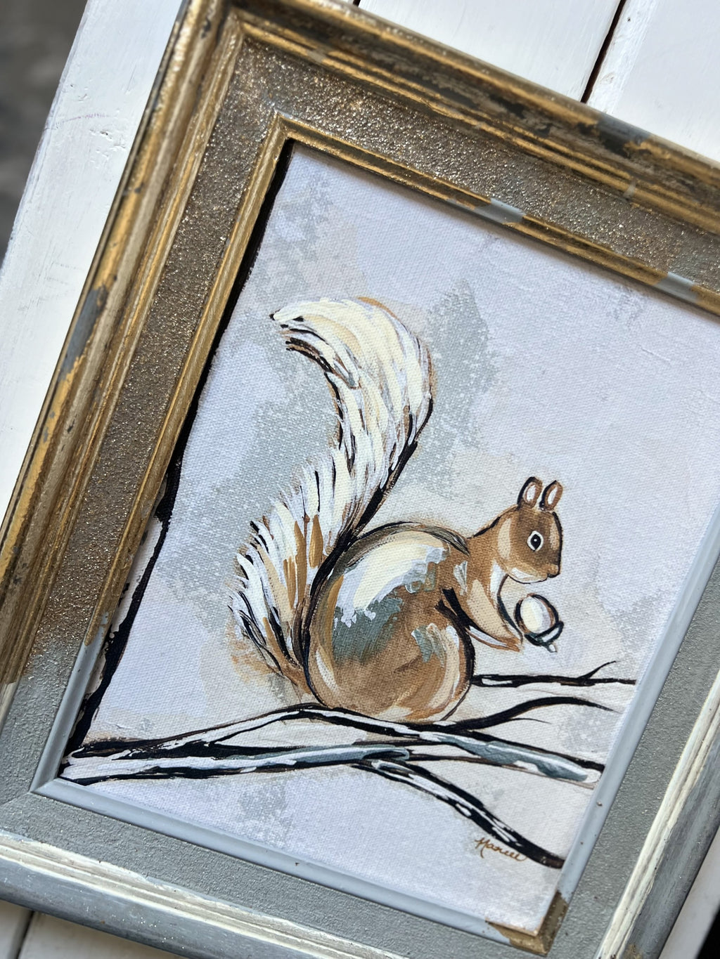 Fancee's Signature Collection: Squirrel in Grey Frame - 13.25" x 11.25"