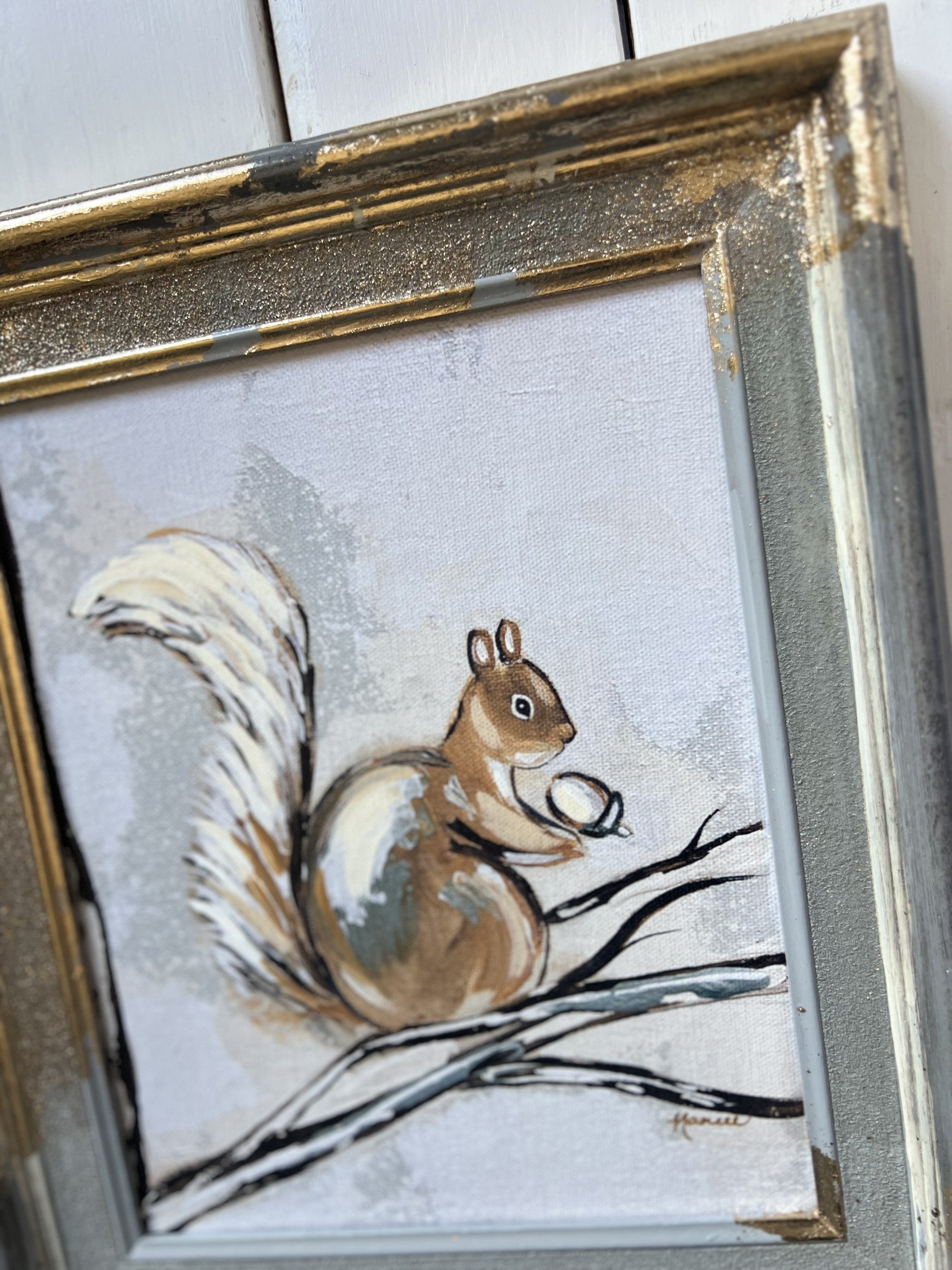 Fancee's Signature Collection: Squirrel in Grey Frame - 13.25" x 11.25"