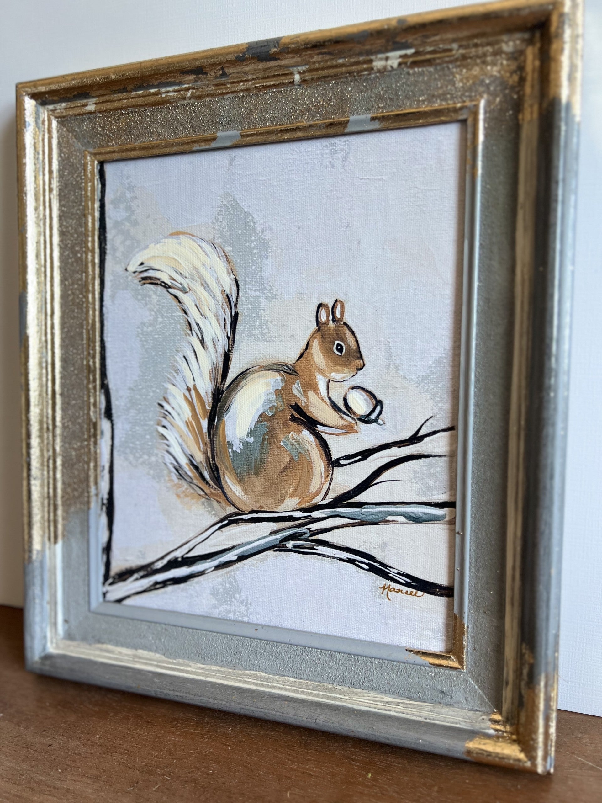 Fancee's Signature Collection: Squirrel in Grey Frame - 13.25" x 11.25"