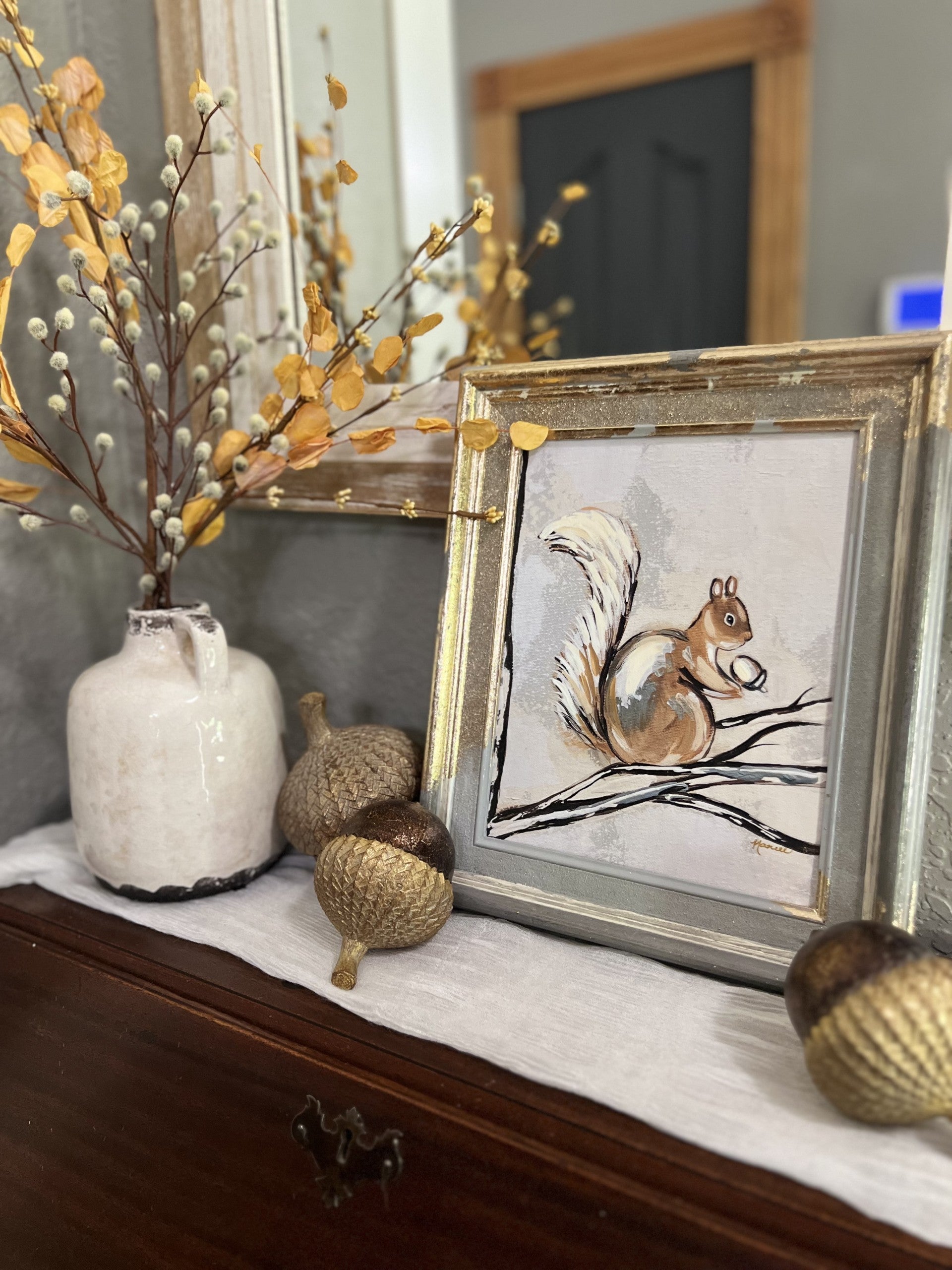 Fancee's Signature Collection: Squirrel in Grey Frame - 13.25" x 11.25"