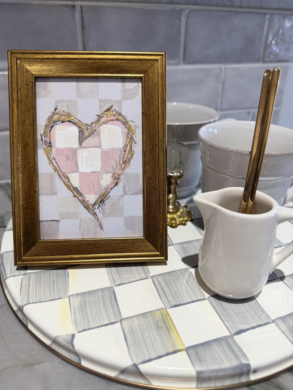 "Check YES for Love" 4x6 framed Art: Blush