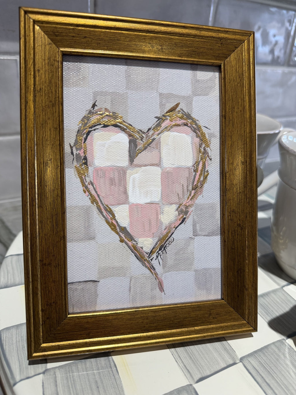 "Check YES for Love" 4x6 framed Art: Blush