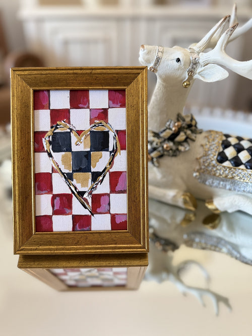 " Check YES for Love" 4x6 framed Art: Red/Black