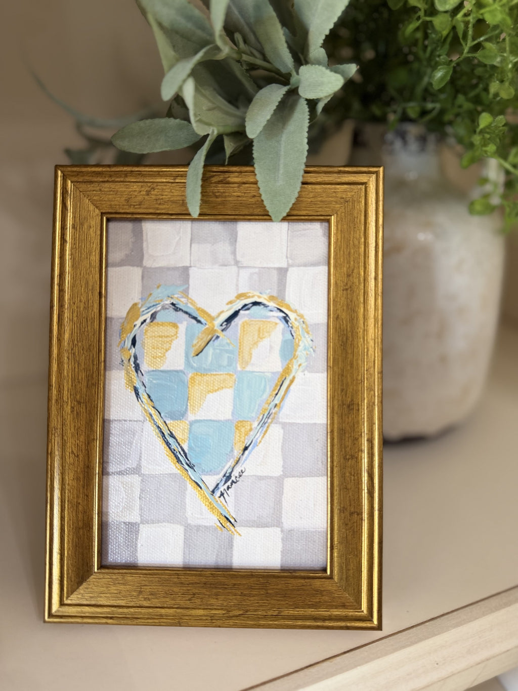 "Check YES for Love" 4x6 framed Art: Blue