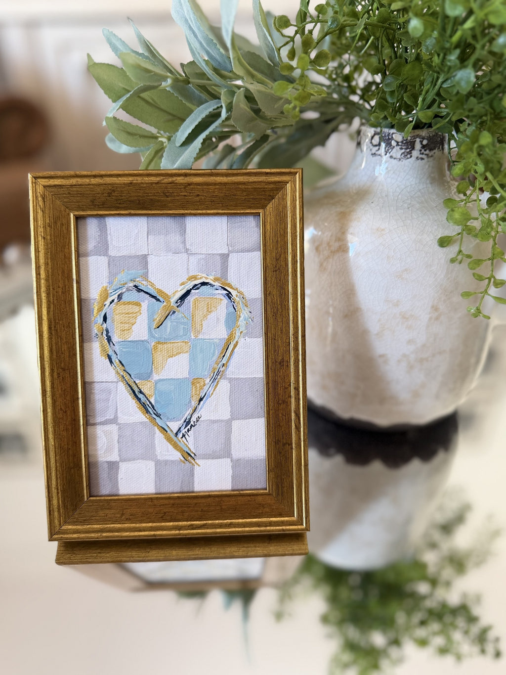 "Check YES for Love" 4x6 framed Art: Blue