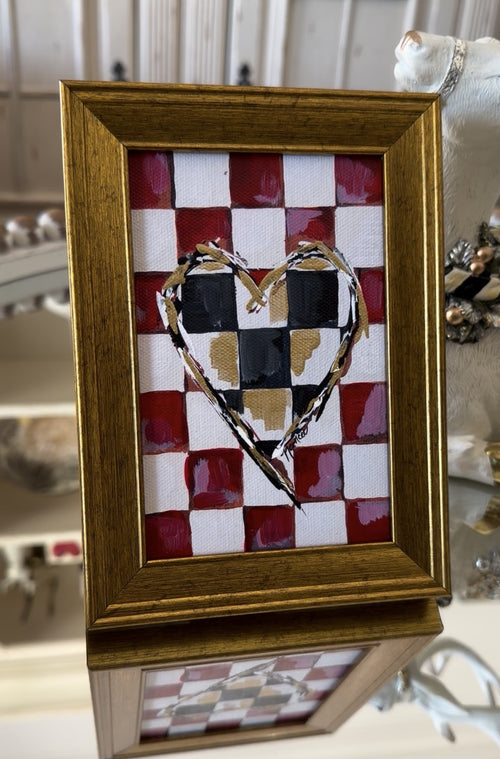 " Check YES for Love" 4x6 framed Art: Red/Black