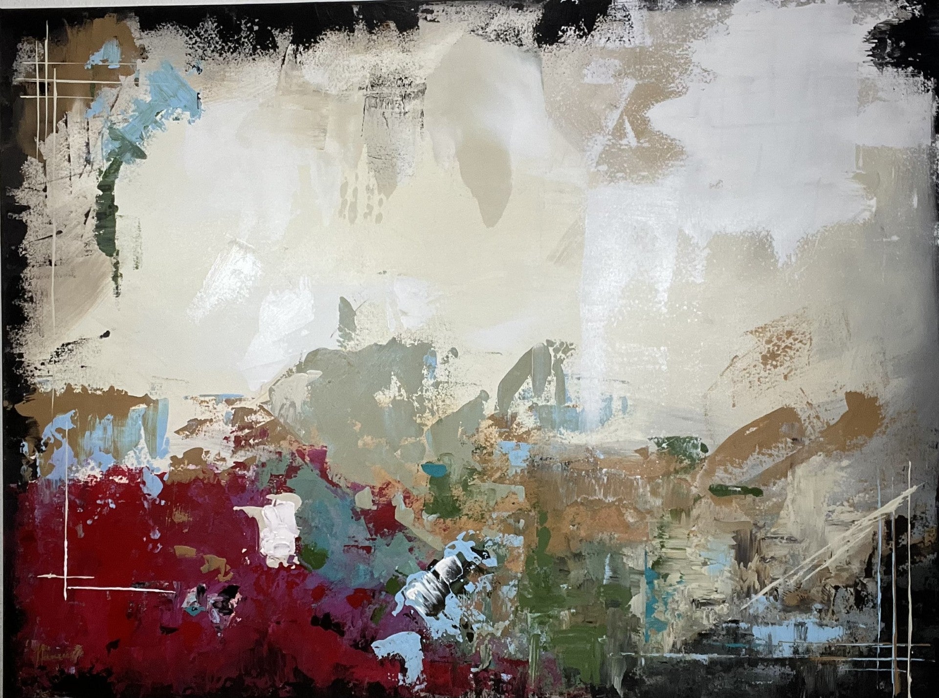 "A pop of Crimson" Large Abstract Original Art