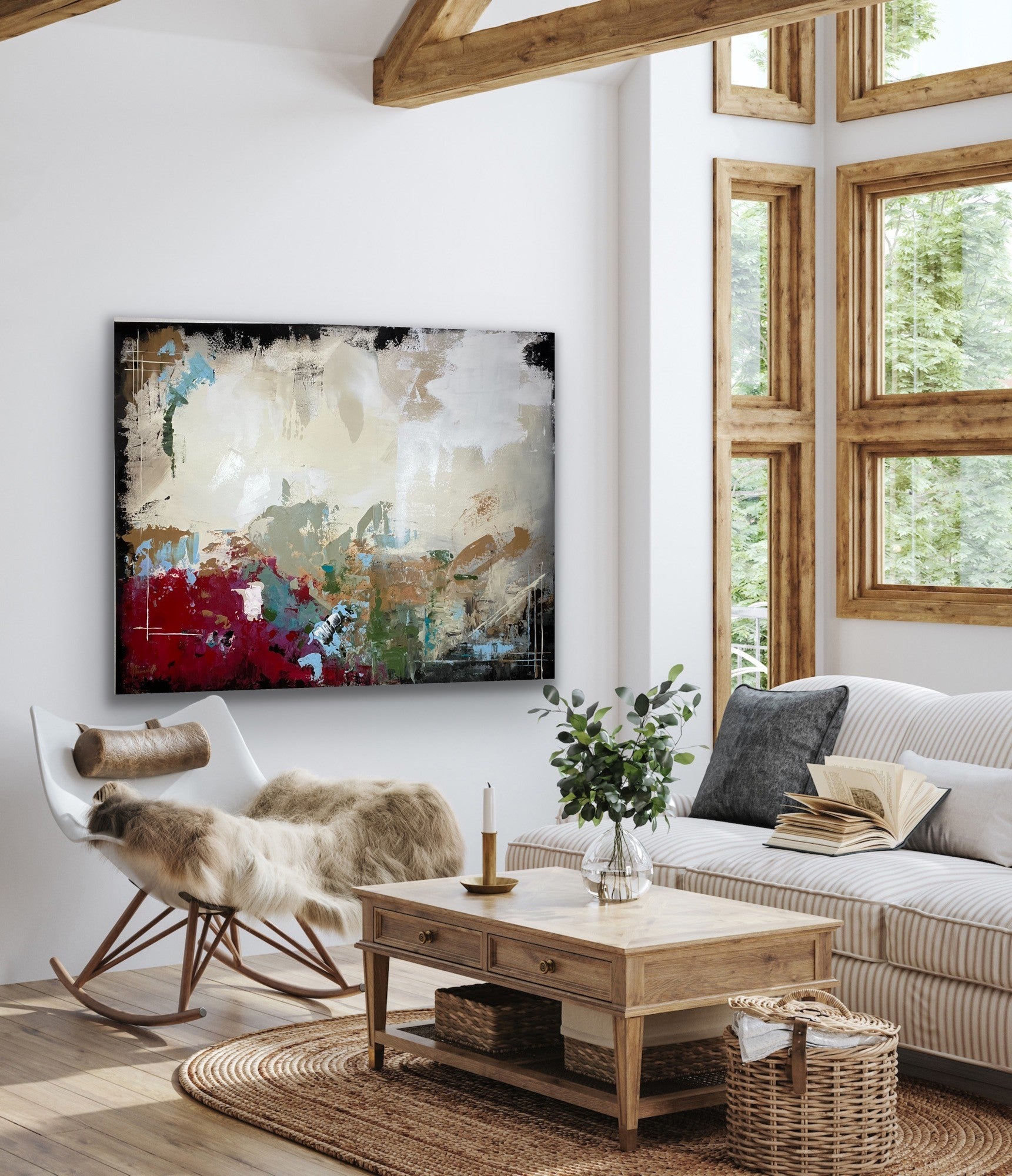 "A pop of Crimson" Large Abstract Original Art